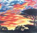 Naplemente Kenyban / Sunset of Kenya 44x40cm (olajpasztell / oilpastel)